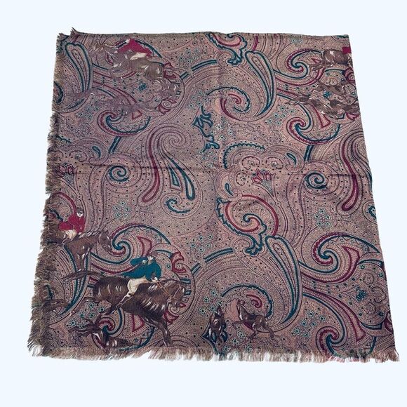 Vintage JH Collectibles Equestrian Horse Hunting theme rayon wool blend scarf - Picture 1 of 9